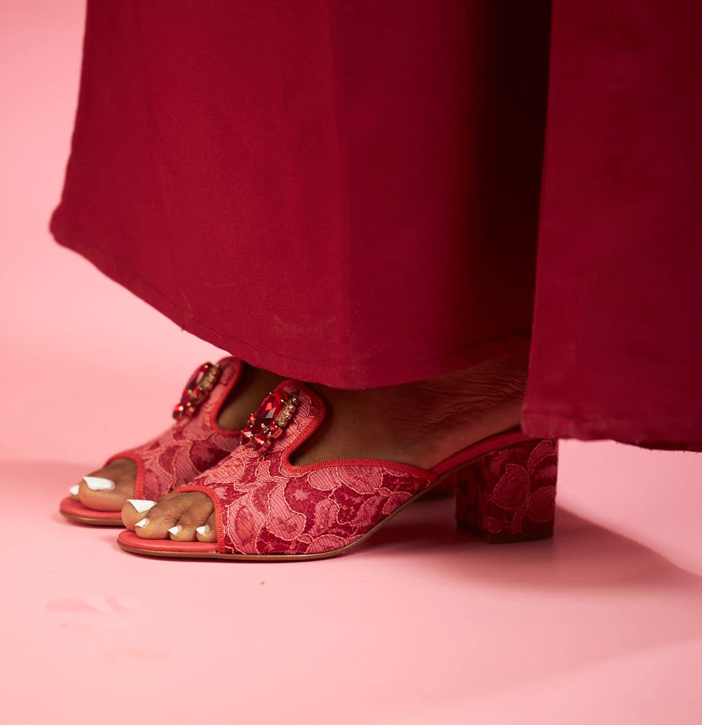 Red lace kitty Mules Limited Stock Alert as seen in LFW SS26 

Only a few pairs available — don’t miss out!