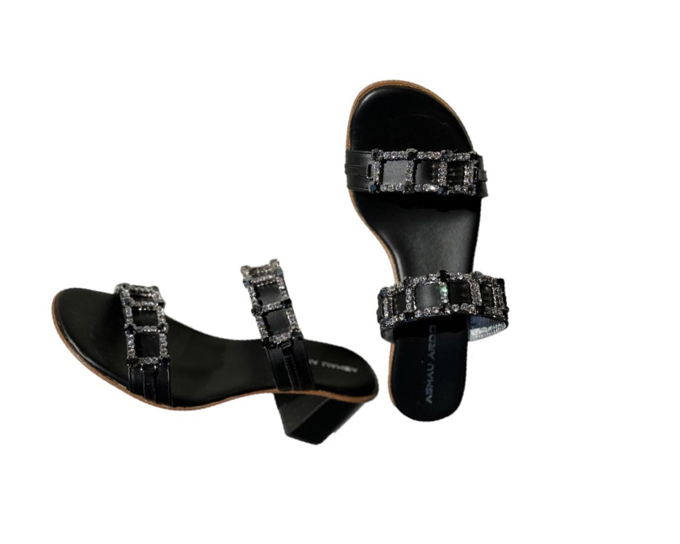 Inaaya Black Leather -Luxe Embellished Mules